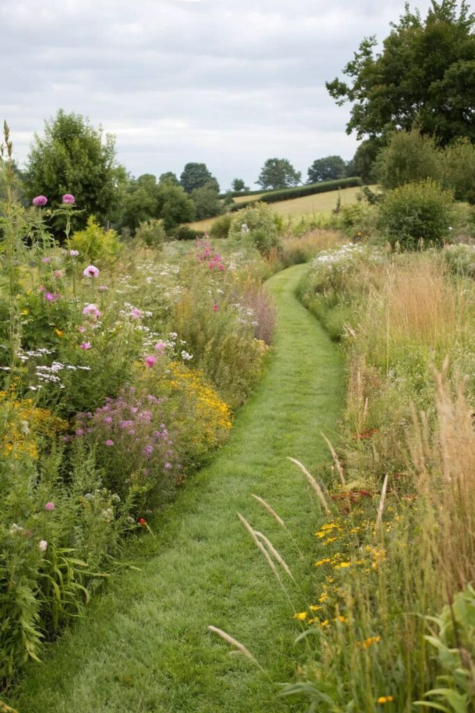 Image montrant une tonte différenciée couplée avec des massifs fleuris